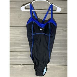 Nike Classic One Piece Swimsuit Black Blue Athletic Womens Size 14